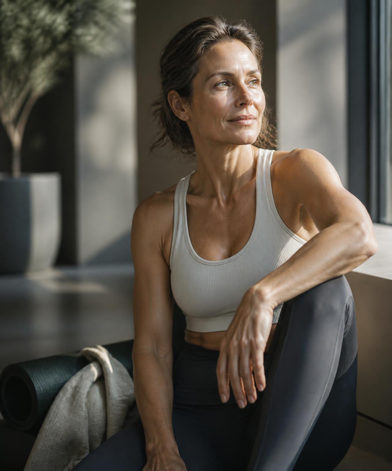 Healthy midlife woman resting after a morning workout